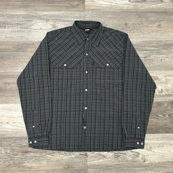Blackhawk Gray Black Mens Medium Button Up Long Sleeve Stripes Techwear Shirt - Picture 2 of 8
